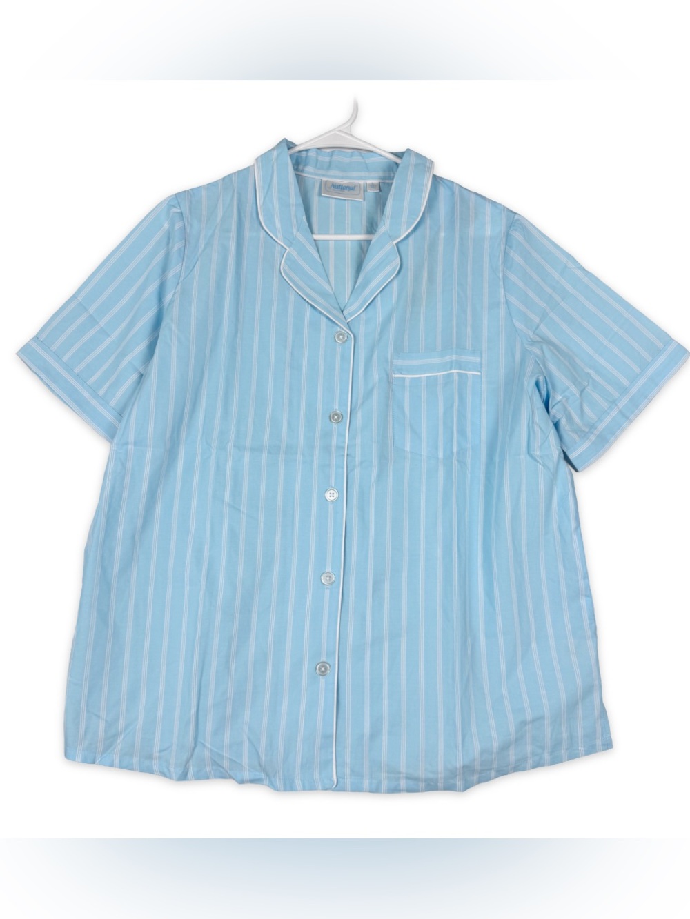 National Button Down Pajama Top Womens L Large Blue White Vertical Striped NWT
